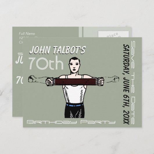 レトロボディビル70th誕生日日付の保存 案内ポストカード (正面/裏面)