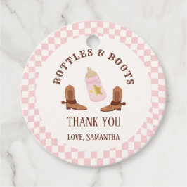 レトロボトルとブーツ女性のカーボーイベビーシャワー フェイバータグ