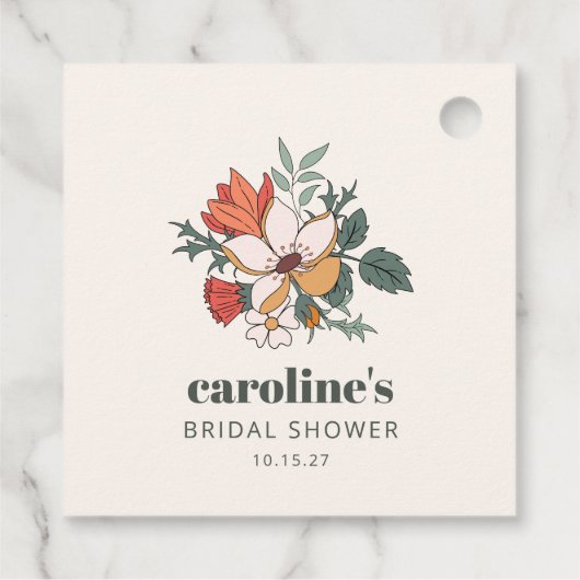 レトロボヘミアフローラ新しいカスタムブライダルシャワー フェイバータグ (裏面)