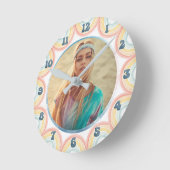 レトロボヘミアン水彩虹カスタム写真 ラウンド壁時計 (傾斜)