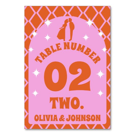 レトロボホアーチピンクオレンジカップルの写真 テーブルナンバー (正面)