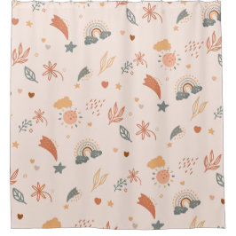 レトロボホウォーターカラーレインボーニュートラル シャワーカーテン