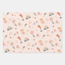 レトロボホウォーターカラーレインボーニュートラル ラッピングペーパーシート