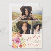 レトロボホウォーター色フローラ3枚の写真卒業 招待状 (裏面)