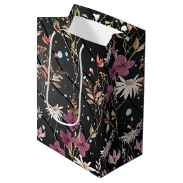 レトロボホエレガントワイルドフラワー ミディアムペーパーバッグ