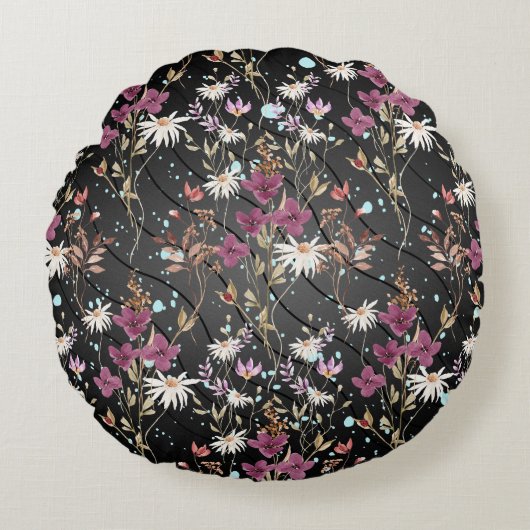 レトロボホエレガントワイルドフラワー ラウンドクッション (正面)