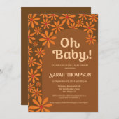 レトロボホオベビーデイジーフラワーアーチ赤ちゃんシャワー 招待状 (正面/裏面)