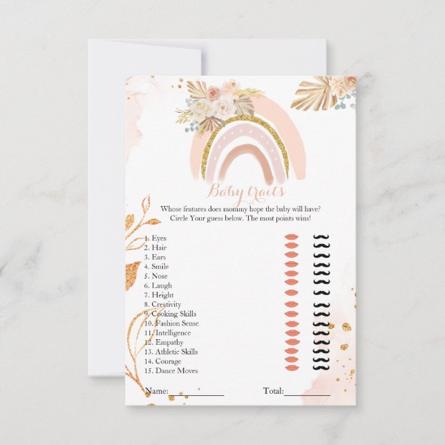 レトロボホグラスベビートレイトベビーシャワーゲームカード (正面)