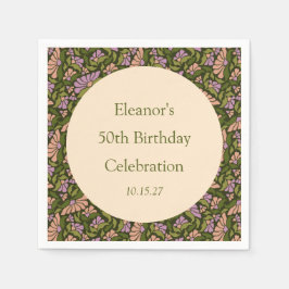 レトロボホグリーンカワイイカスタムフローラ50誕生日 スタンダードカクテルナプキン