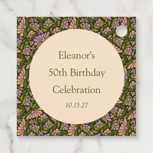 レトロボホグリーンカワイイカスタムフローラ50誕生日 フェイバータグ (裏面)