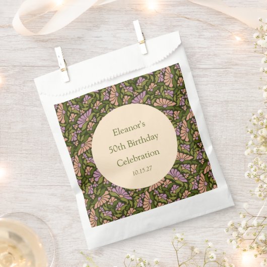 レトロボホグリーンカワイイカスタムフローラ50誕生日 フェイバーバッグ (クリップ留めされた状態)