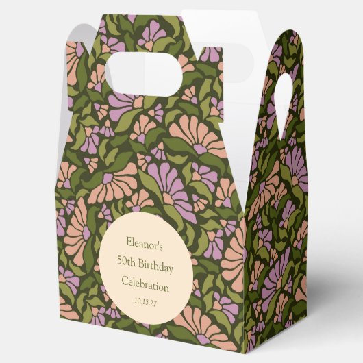 レトロボホグリーンカワイイカスタムフローラ50誕生日 フェイバーボックス (オープン)