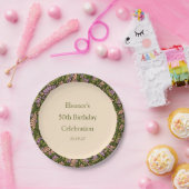 レトロボホグリーンカワイイカスタムフローラ50誕生日 ペーパープレート (パーティー)