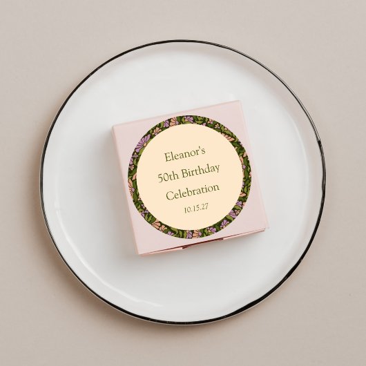 レトロボホグリーンカワイイカスタムフローラ50誕生日 ラウンドシール