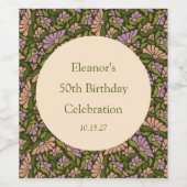 レトロボホグリーンカワイイカスタムフローラ50誕生日 ワインラベル (シングルラベル)