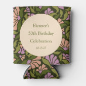 レトロボホグリーンカワイイカスタムフローラ50誕生日 缶クーラー (正面)