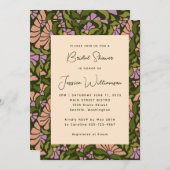 レトロボホグリーンボタニカルグルーヴィブライダルシャワー 招待状 (正面/裏面)