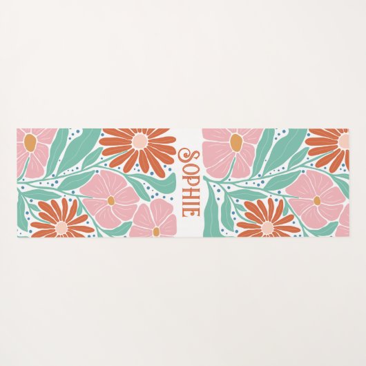 レトロボホグルーヴィフラワーズヨガパーソナライズされたマット ヨガマット (裏面(横))