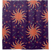 レトロボホコーラルパープルサンアンドムーン シャワーカーテン (正面)