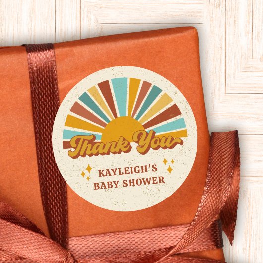 レトロボホサンベイビーシャワーありがとうお名前 ラウンドシール