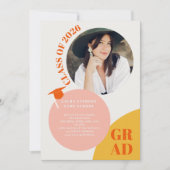 レトロボホサークルピンクオレンジ5枚の写真を卒業 招待状 (正面)