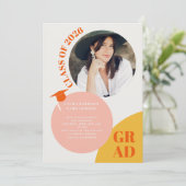 レトロボホサークルピンクオレンジ5枚の写真を卒業 招待状 (スタンド正面)