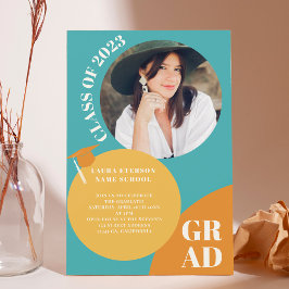 レトロボホサークルブルーマスタード5枚の写真卒業 招待状