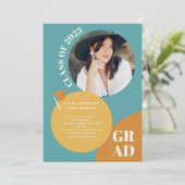 レトロボホサークルブルーマスタード5枚の写真卒業 招待状 (スタンド正面)