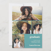 レトロボホサークルブルーマスタード5枚の写真卒業 招待状 (裏面)