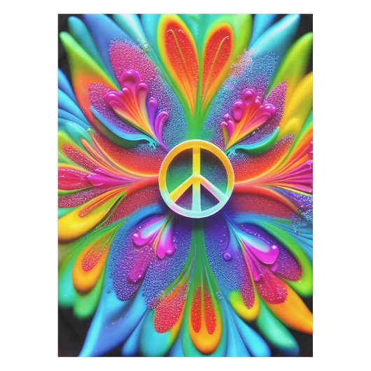 レトロボホタブレクロスピースサインヴィンテージヒッピー テーブルクロス (正面)