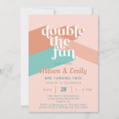 レトロボホダブルザおもしろいツインズ誕生日 招待状 (正面)