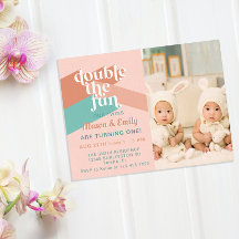 レトロボホツインズバースデーパーティフォト招待状