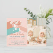 レトロボホツインズバースデーパーティフォト招待状 招待状 (スタンド正面)