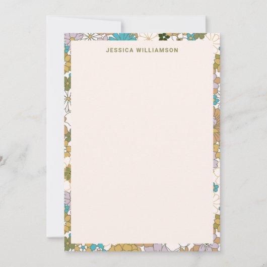 レトロボホティール(緑がかった色)ブラウンフローラかわいい赤ちゃんシャワー サンキューカード (正面)