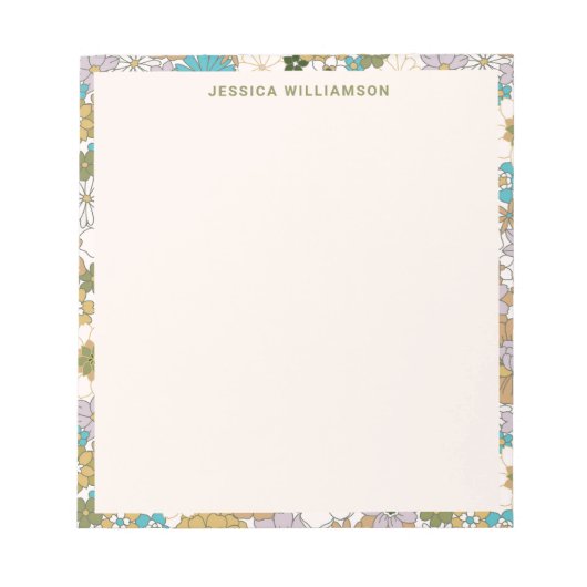 レトロボホティール(緑がかった色)ブラウンフローラかわいい赤ちゃんシャワー ノートパッド (正面)