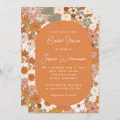 レトロボホテラコッタフローラトレンディーブライダルシャワー 招待状 (正面/裏面)