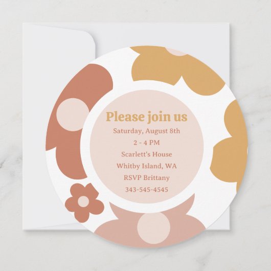 レトロボホデイジー誕生日ガールラウンド 招待状 (裏面)