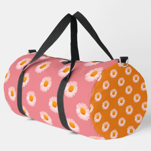 レトロボホデイジーGroovyデイジーフラワーパワーラージ ダッフルバッグ (左コーナー)