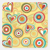 レトロボホハートと円70sグルービーパターン スクエアシール (正面)