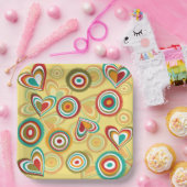 レトロボホハートと円70sグルービーパターン ペーパープレート (パーティー)