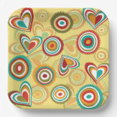 レトロボホハートと円70sグルービーパターン ペーパープレート (正面)