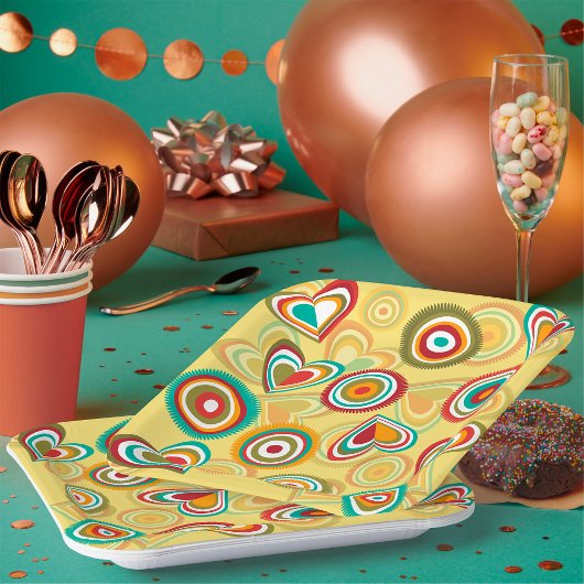 レトロボホハートと円70sグルービーパターン ペーパープレート