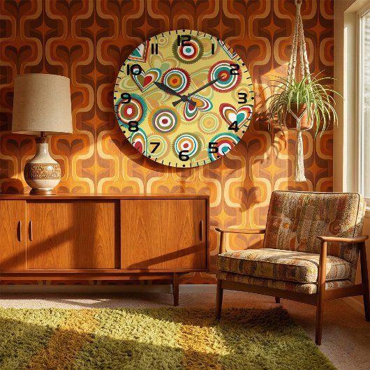 レトロボホハートと円70sグルービーパターン ラージ壁時計