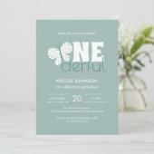 レトロボホバタフライキッズ1st誕生日ほこりっぽいブルー 招待状 (スタンド正面)