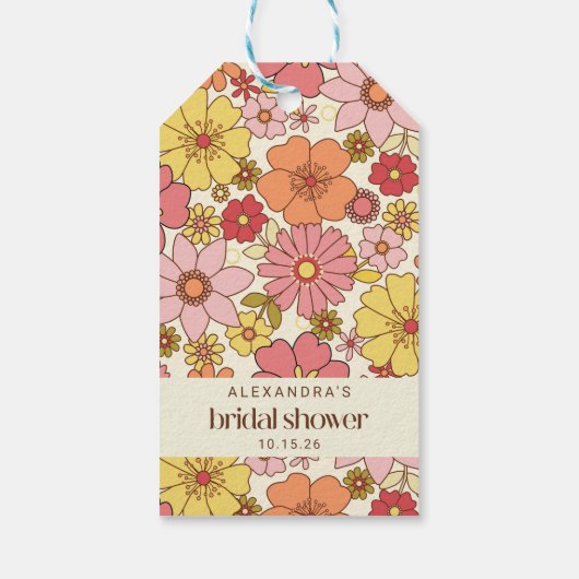 レトロボホピンクイエローフローラカスタムブライダルシャワー ギフトタグ (裏面)