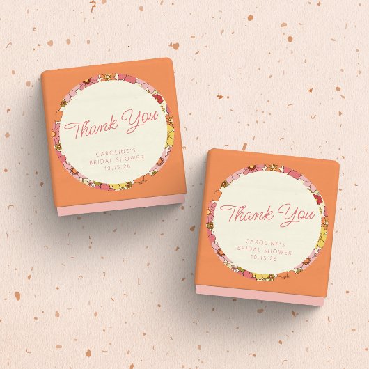 レトロボホピンクイエローフローラカスタムブライダルシャワー ラウンドシール