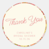 レトロボホピンクイエローフローラカスタムブライダルシャワー ラウンドシール (正面)