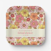 レトロボホピンクイエローフローラブライダルシャワーカスタム ペーパープレート (正面)