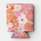 レトロボホピンクオレンジフローラかわいい花 缶クーラー (裏面)