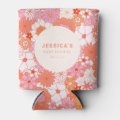 レトロボホピンクオレンジフローラカスタムベビーシャワー 缶クーラー (正面)
